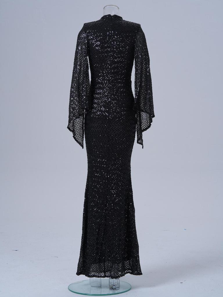 Elegantes Pailletten-Abendkleid mit Rundhalsausschnitt und langen Ärmeln für Brautjungfern