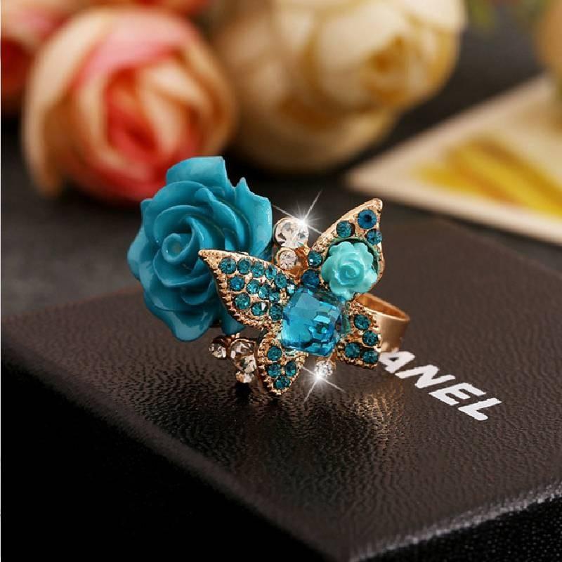 5 Color Women Rose Ring Fashion Exquisite Retro Butterfly Accessories Decorative