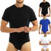 Bodysuit Pajamas Bodybuilding Short Sleeve Solid Color Crew Neck Men One Piece Underwear Romper for Home