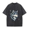 Kühles Stammes Wolfsgeist Porträt Tägliches Pendeln Vintage Used Look T-Shirt Locker Gewaschen Ärmel