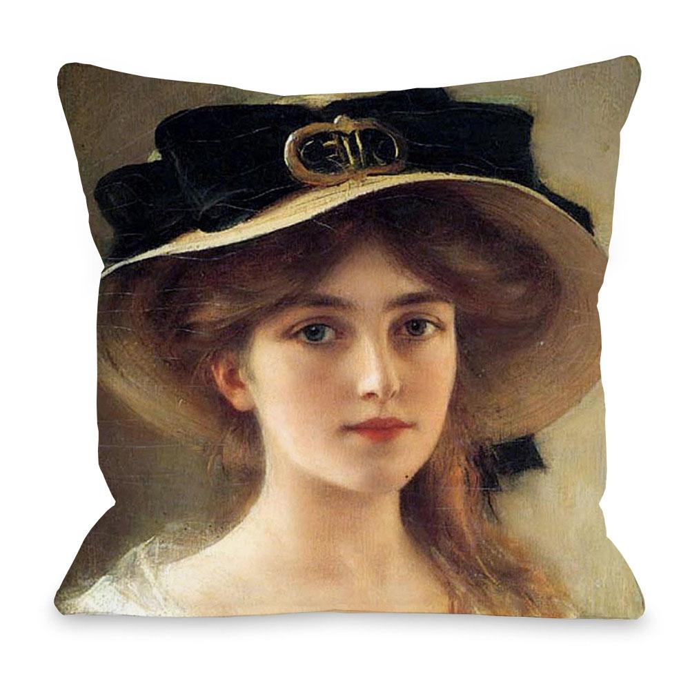European Royal Court Lady Young Woman Portrait Painting Sofa Throw Pillowcase Rose Flower Home Decoration Art Cushion Cover