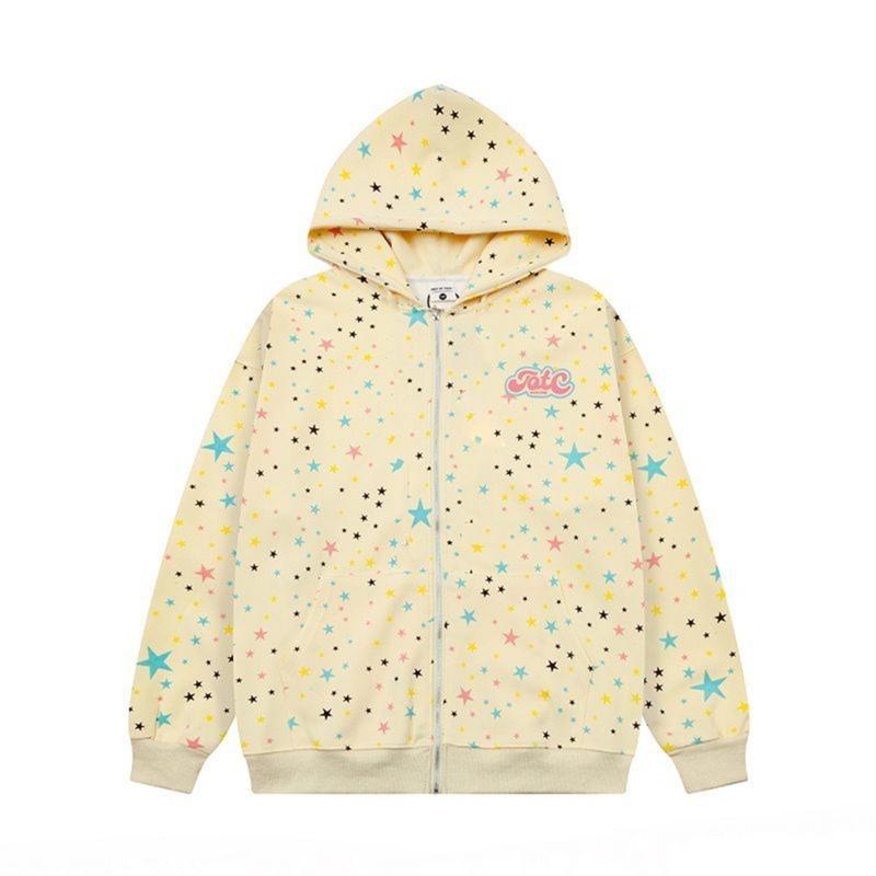 Ins Fashion Women's Full Star Zipper Hoodie Sweatshirt Japanese Streetwear Casual Long Sleeve Pullover for Autumn Winter