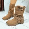 Frosted Cowhide Western Cowboy Boots Women's Genuine Leather Thick Heel Short Boots Retro Square Head Brown High Heel Wasteland Wind Boots