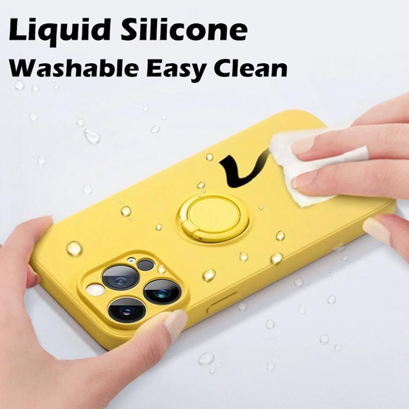 Luxury Liquid Silicone Ring Holder Case For iPhone 15 14 13 12 11 Pro Max Mini X XR XS Max 7 8 Plus SE   Cover
