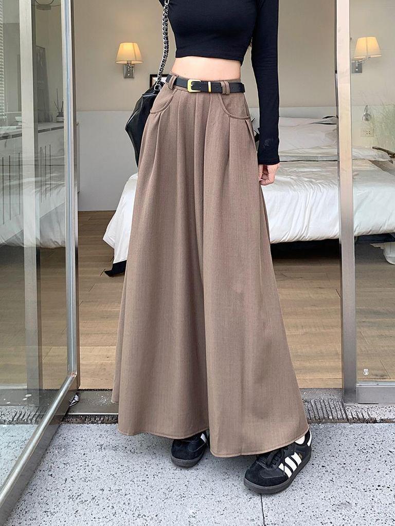 2026 New High-Waist A-Line Chic Long Suit Half-Skirt for Women - Spring/Autumn Korean Style Slimming Umbrella Skirt