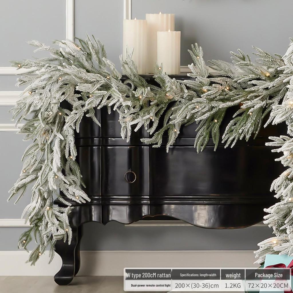 Christmas Glimmer: Garland Set for Tree, Window, and Fireplace with Flocked Leaf Ornaments