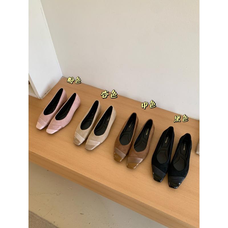 2025 Spring New Square Head Simple Versatile Light Mouth Shoes French Fairy Style Color Matching Flat Flat Heel Soft Leather Shoes