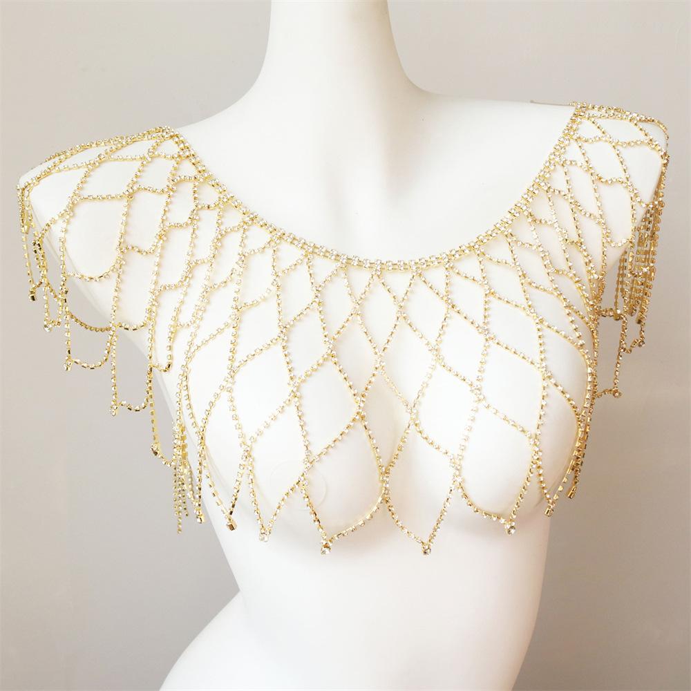 

Stylish And Sexy Hollow Mesh Rhinestone Shoulder Chain, Bridal Wedding Accessories, Banquet Ladies Wear Jewelry золотой