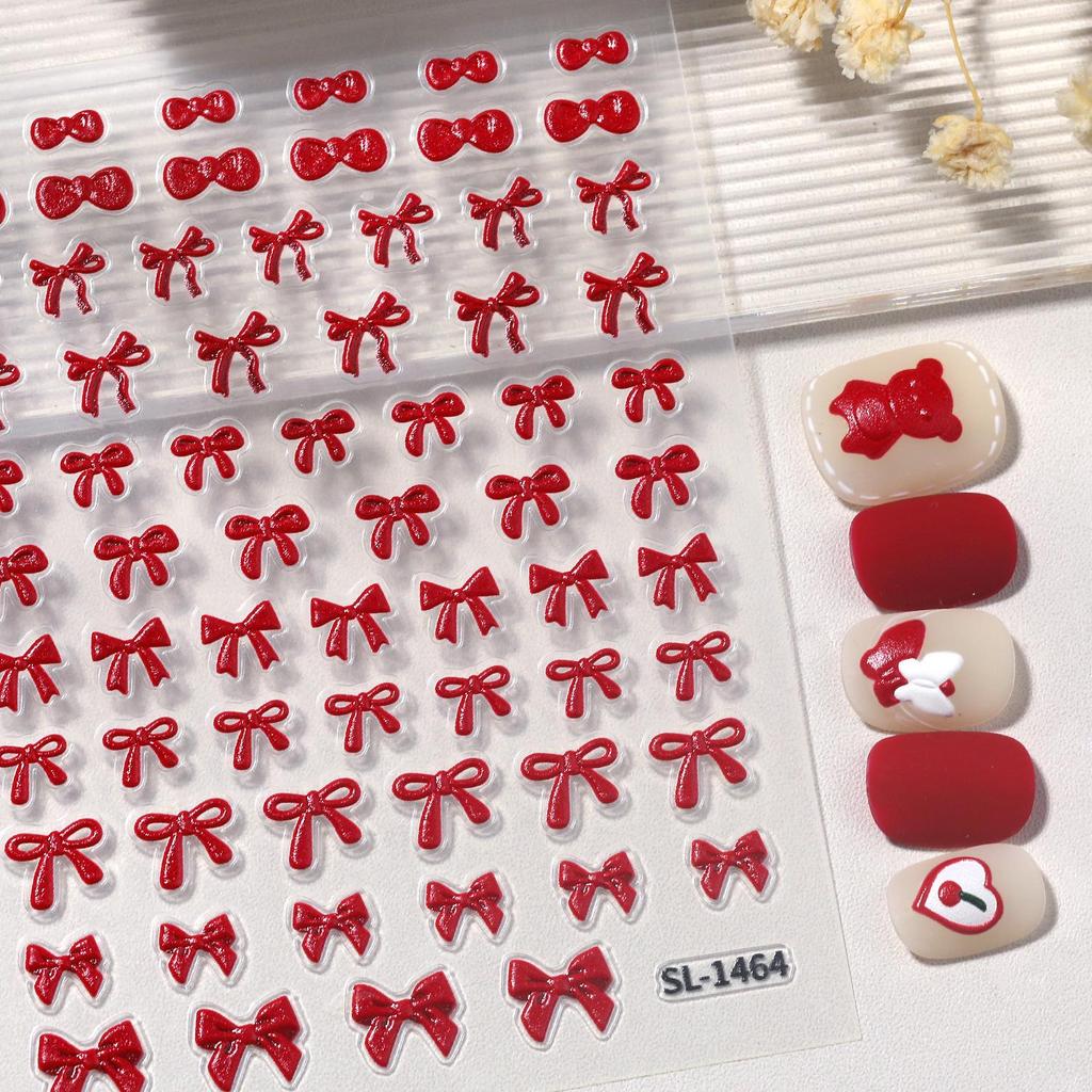 5D Embossed Red Bow Nail Stickers for Festive DIY Nail Art