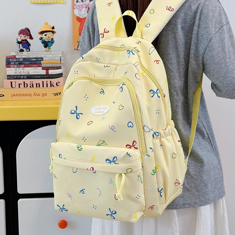 Colorful Doodle Print School Backpack with Multiple Front Pockets Adjustable Straps Casual Daypack for Teens