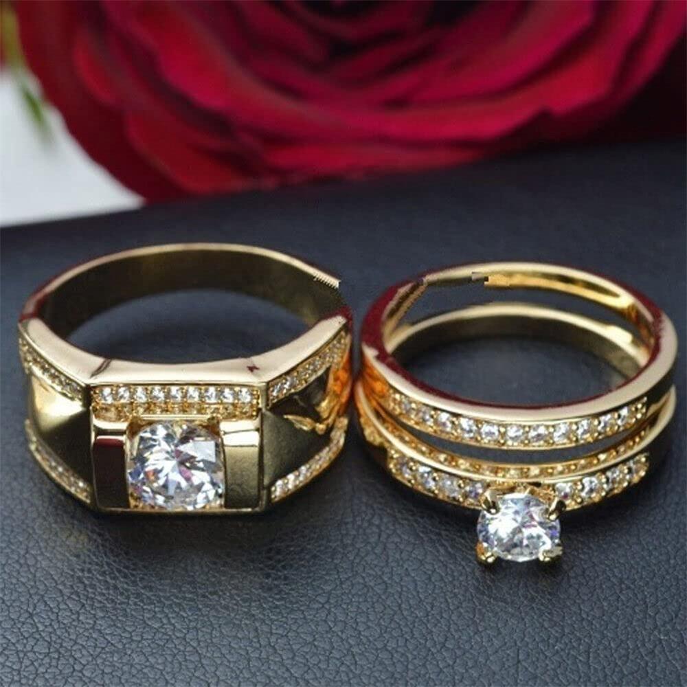 Fashion Couple Rings Romantic Women Rhinestones CZ Rings Set Trendy Men Stainless Steel Zircon Stone Rings Wedding Band Jewelry