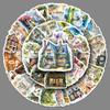 50 Sheets Small Town Scenery Stickers: Fresh Cartoon Houses & Outdoor Waterproof Journal Decorations