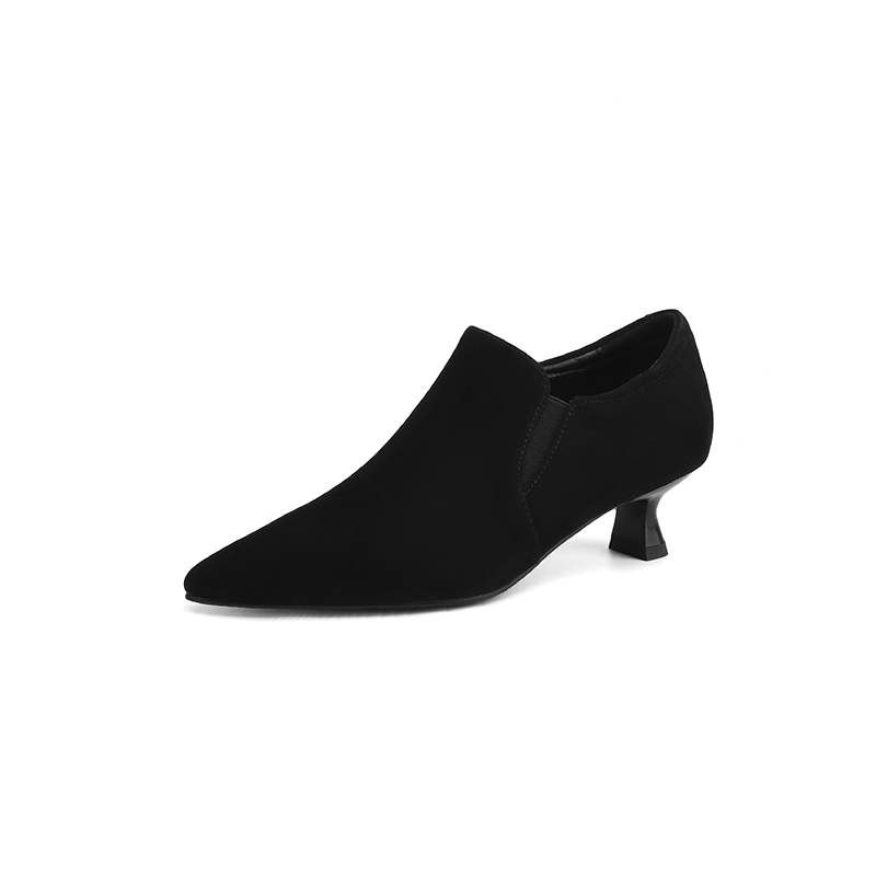 Krazing Pot Sheep Suede Autumn Winter Shoes Stiletto Med Heels Size 43 Size 42 Pointed Toe Concise Style Deep Mouth Pumps