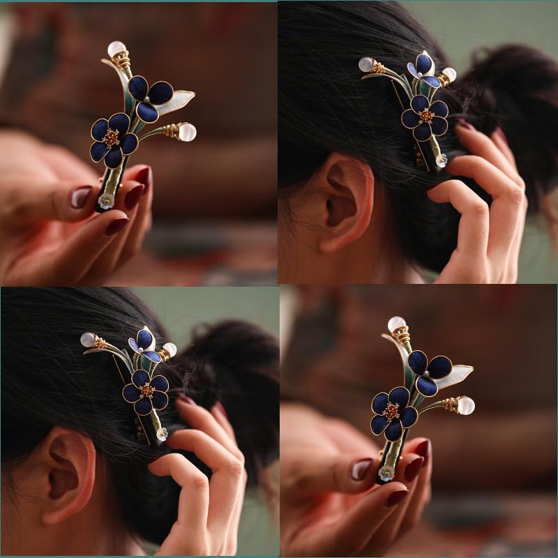 Handmade Chinese Style Silk Velvet Flower Hair Clip Women Side Bangs Decorative Accessory