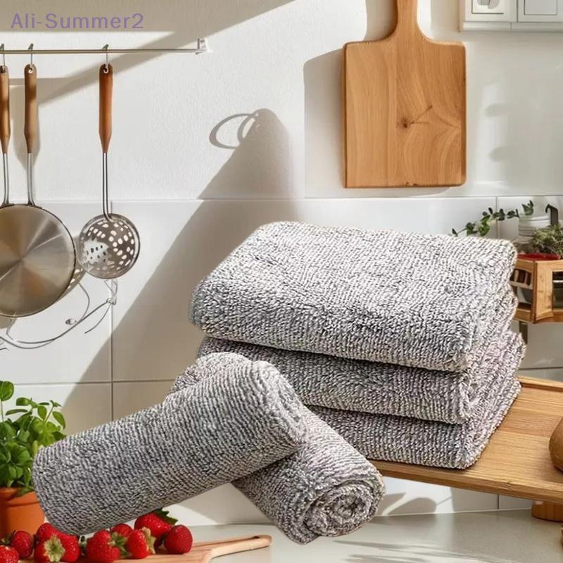 {MX} 10Pcs Bamboo Charcoal Thickened Absorbent Dishcloth Microfiber Cleaning Cloths Oil Resistant Wipes Kitchen Rags