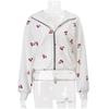 Women's Fashion Cherry Print White Hoodie Sweatshirt 2026 Spring Women's Long Sleeve Loose Streetwear Zip Up Hooded SweatShirt