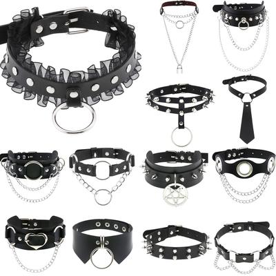 DIEZI Different Style Hip Hop Leather Choker Necklace Women Men Harajuku Gothic Punk Sexy Circle Tassel Chain Necklace Jewelry