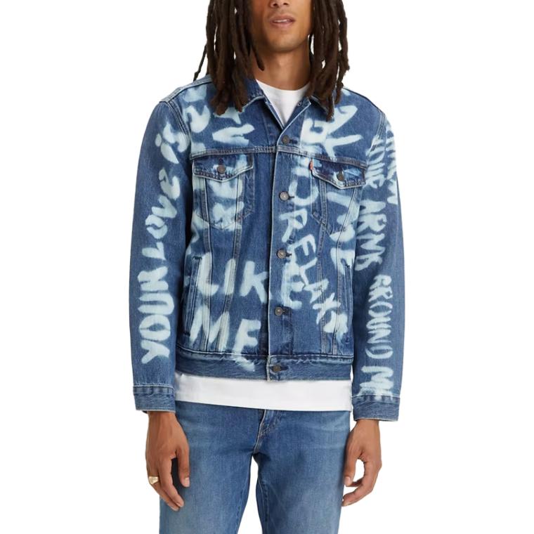 Levis Loose Fit Button Down Logo Print Long Sleeve Denim Jacket Men Jackets Blue 72334-0654