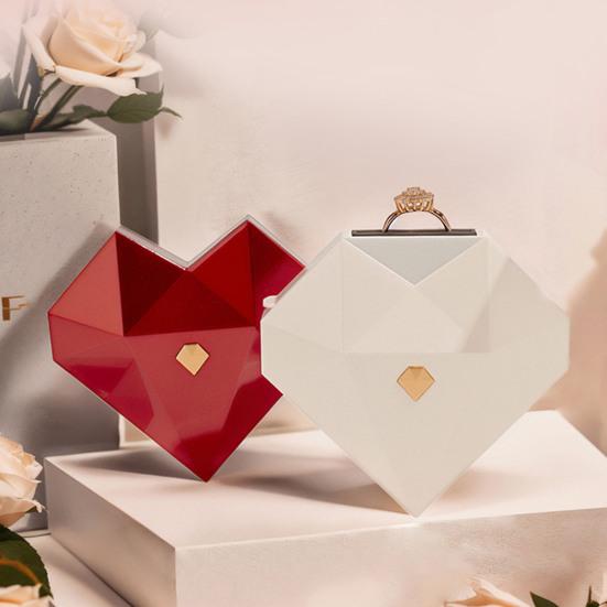 Heart Shaped Ring Gift Box with Soft Flannel Lining Polished Texture Automatic Opening Artistic Engagement Box Romantic Jewelry Storage Box
