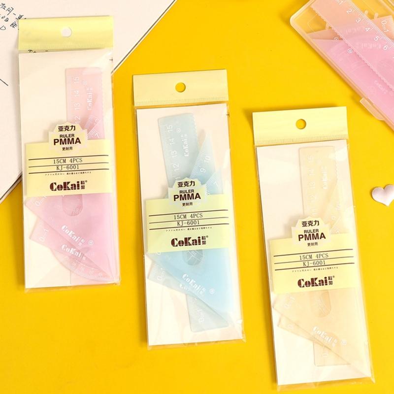 4 Set Math Geometry Tool Plastic Ruler Include Straight Ruler for Triangle Ruler Protractor Student School Office Statio