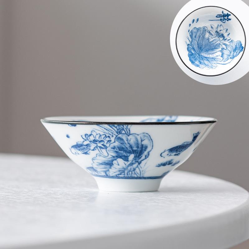 Retro Blue and White Ceramic Kung Fu Teacup Tea Set Single Cup Tea Tasting Hat Cup Home Master Cup Tea Cup Tea Bowl Set