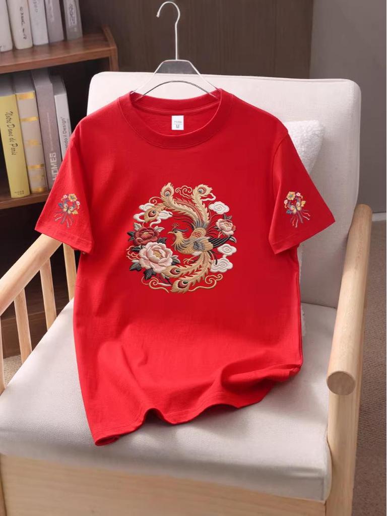 2026 Summer Unisex Pure Cotton Short Sleeve T-shirt with Chinese Style Print