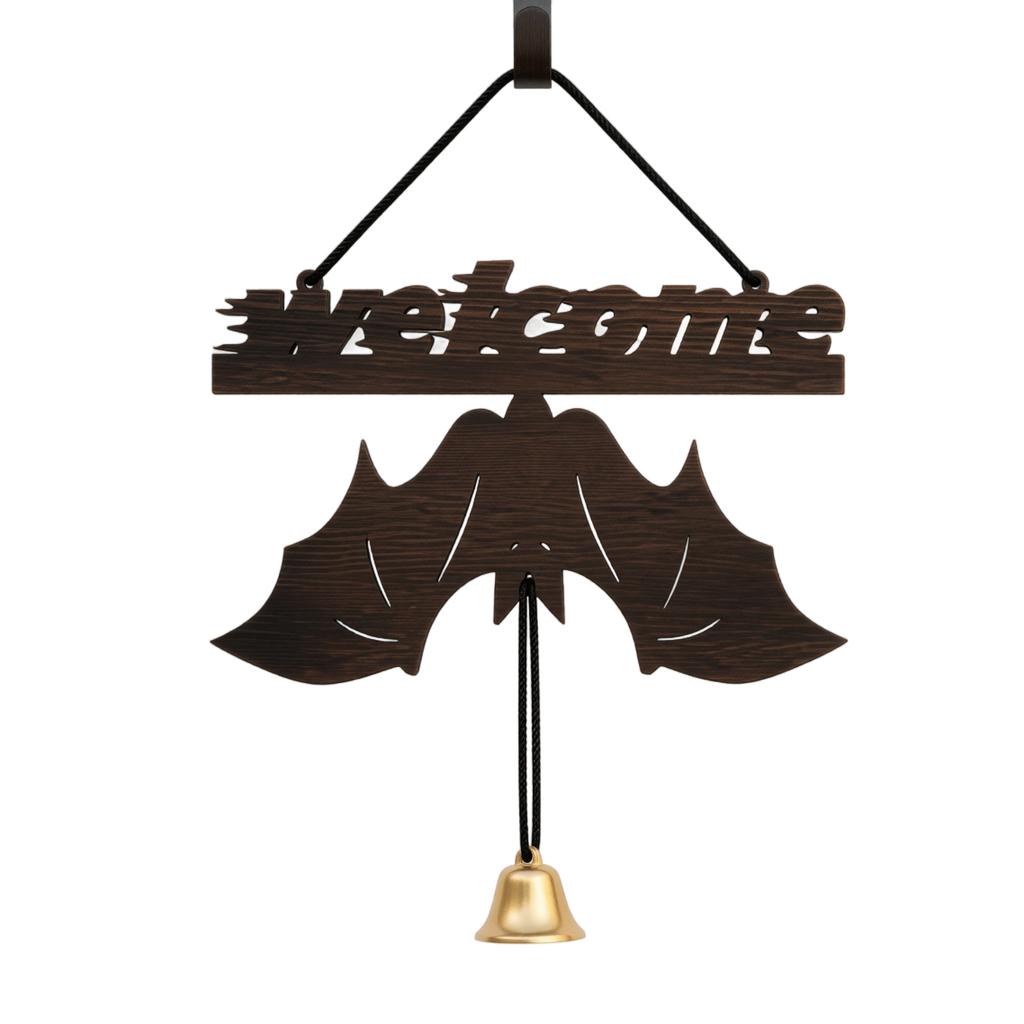 2D Halloween Wooden Door Hanger with and Cutout Design, Welcome Sign with Bell for Home Decor