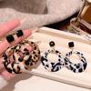 Geometric Leopard Print Hoop Earrings with Retro Fabric Wrap