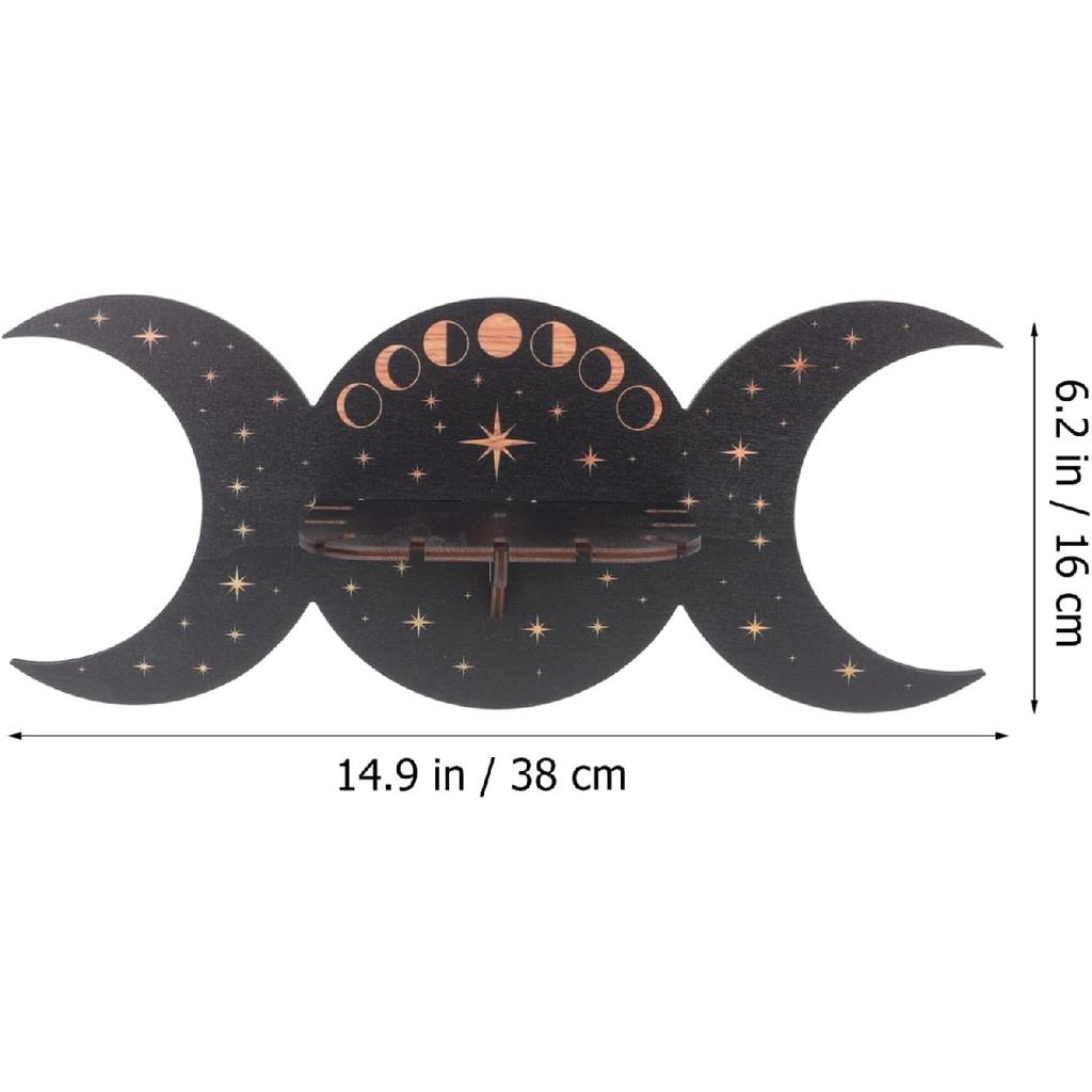 Mondphasen Kristall-Displayregal Wandmontiertes Regal für Heimdekoration Zarter Holzständer für Kristalle Schmuck und Partyzubehör Mysteriös