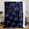 Purple Floral Pattern with Green Leaves Patterned Flannel Blanket Perfect for the Bedroom Living Room, Sofa, or a Little Nap