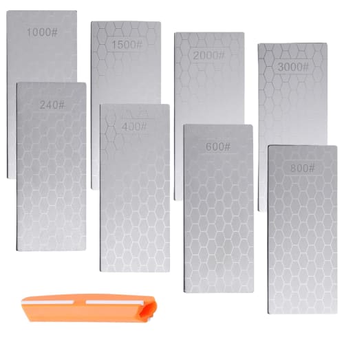 GOLD DEER 8-Piece Diamond Whetstone Set, 240/400/600/800/1000/1500/2000/3000 Grit, Perfect for Sharpening, Finishing, and Double-Sided Polishing. Incl