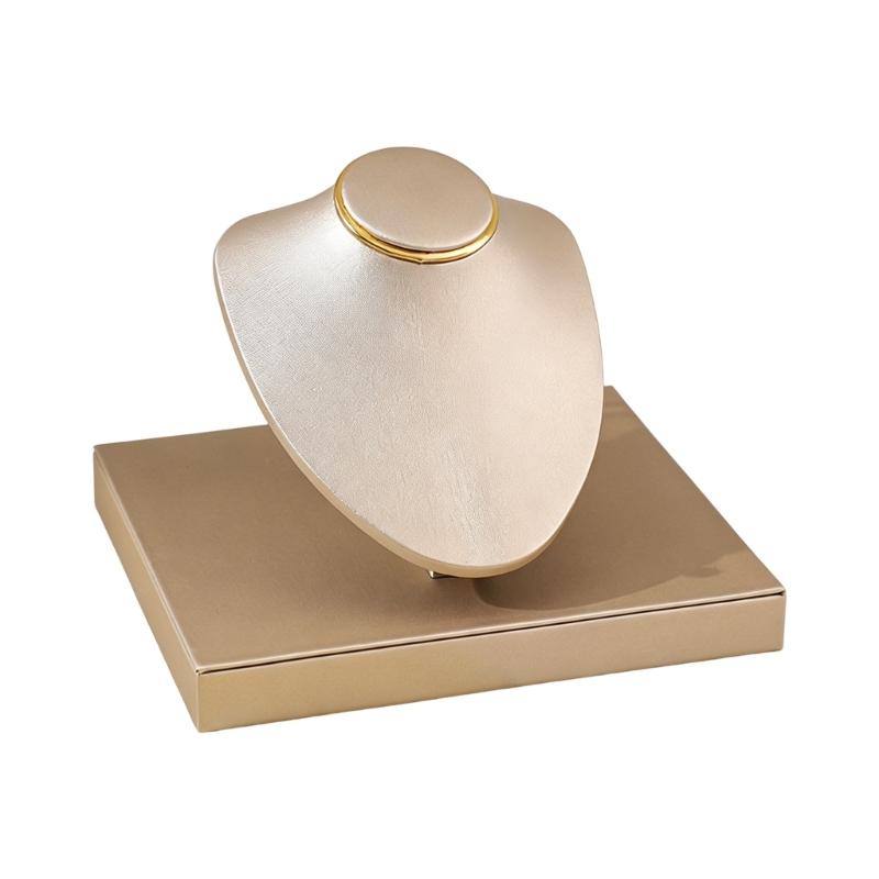 Necklace Display Bust Stand, Leather Covered Jewelry Display Stand with Angled Form and Square Base for Counter Showcase