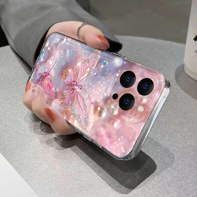 Phone Case For Xiaomi 13 12 11 Lite 5G 14 13 14T 13T 12T For Xiaomi 17 Pro Max Diamond Pearl Butterfly Pattern Transparent Cover