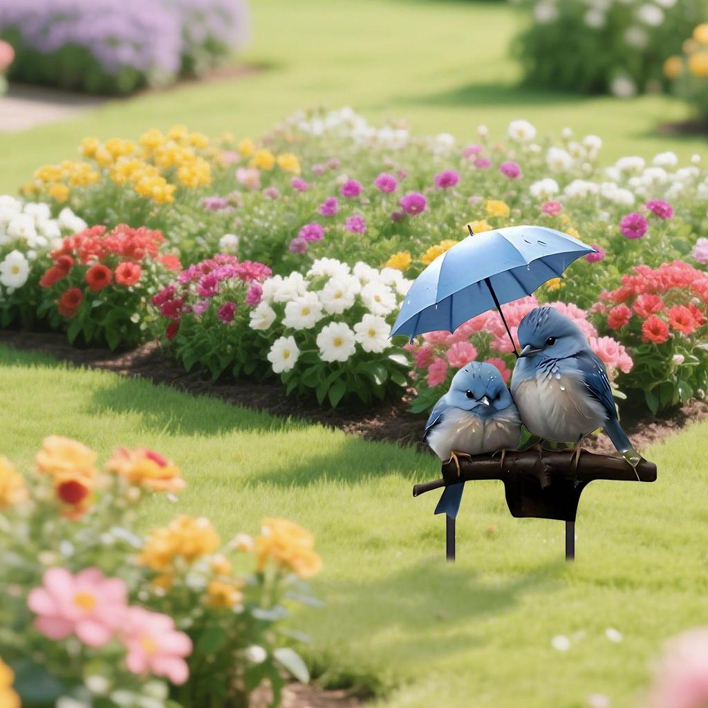 Fairy Garden Stakes 2D Acrylic Blue Bird with Umbrella Decorative Stakes for Outdoor Garden Yard Home Decorations