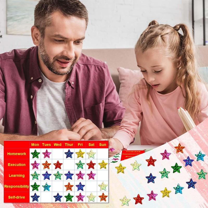 3501050Pcs Colorful Holographic Foil Star Reward Stickers Student Planner Behavior Awards School Classroom Teacher Supplies