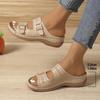 Women's Solid Color Casual Sandals, Platform Slip On Soft Sole Double Buckle Holiday Shoes, Cut Out Wedge Beach Shoes