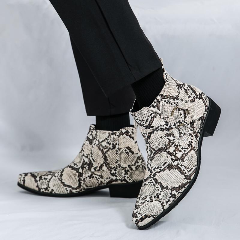 Lux Designer Nou Pantofi Bărbați cu Vârf Rock Punk Piele de Șarpe Casual Glezna Ghete Bărbați Iarnă High Tops Pantofi Zapatos Hombre
