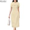 ZANZEA Women Elegant Casual Lace Patchwork Summer Short Sleeve Sheath Dress