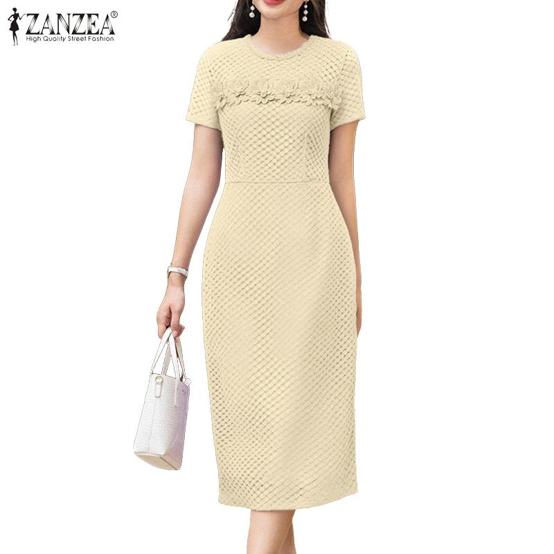 ZANZEA Women Elegant Casual Lace Patchwork Summer Short Sleeve Sheath Dress