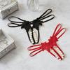 Low-waist Pearl Lace Underwear Open Crotch Mesh Lace Briefs Women's Bigsize Thong  Summer Spring