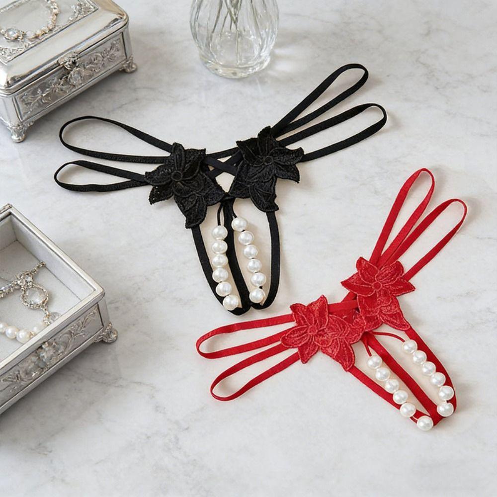 Low-waist Pearl Lace Underwear Hollow-out Mesh Lace Briefs Women's Bigsize Thong  Summer Spring