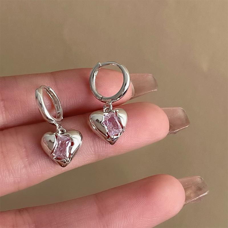 Fashion Y2K Pink Peach Heart Drop Pendant Earrings Women Girl Sweet Crystal Dangle Earrings Luxury Banquet Jewelry Gift