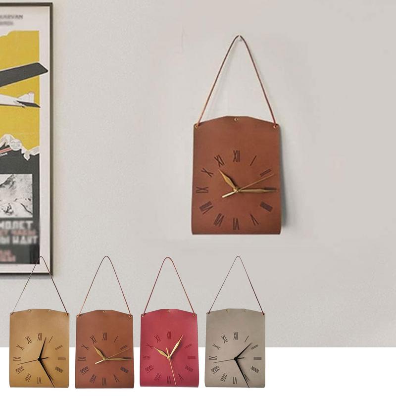 Indoor Wall Clock Silent Modern Clock Diner Room Clock PU Leather Clock Vintage Clock Decorative Wall Clock for Home Living Room