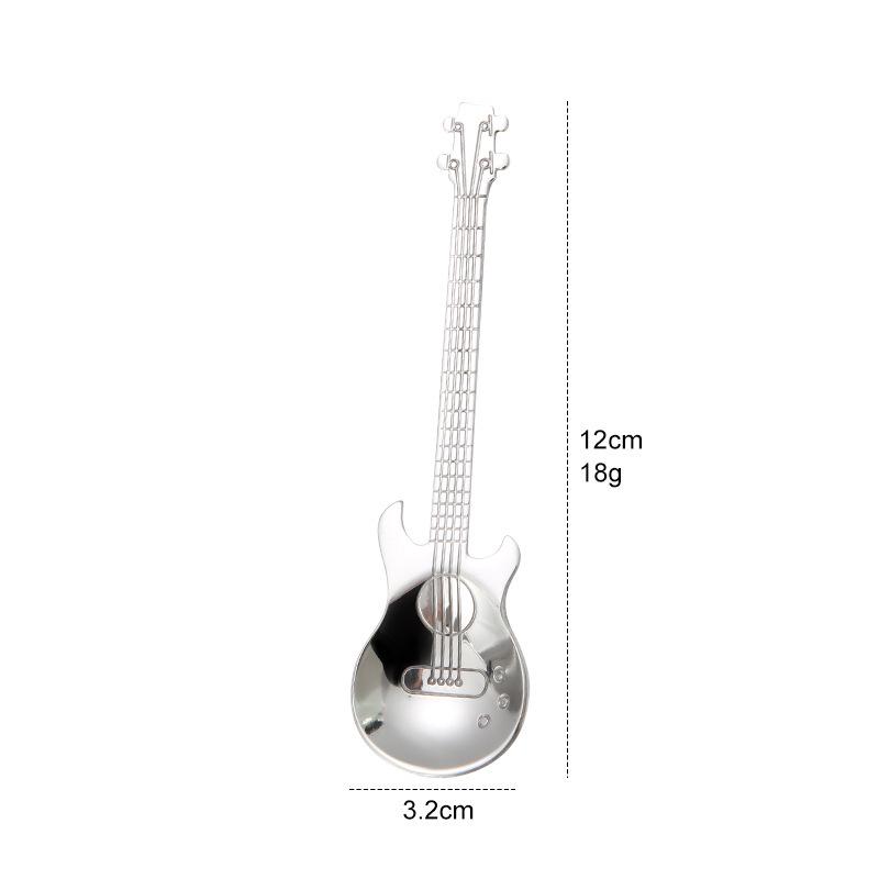 Music-Themed 304 Stainless Steel Coffee Stirring Spoon – Creative Guitar Design, Perfect for Iced Drinks and Bar Use.