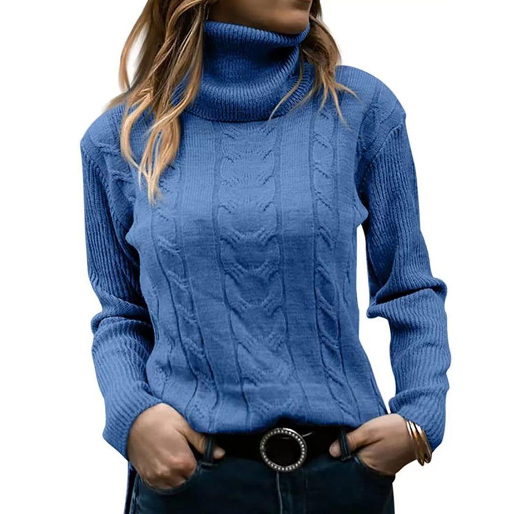Women's Casual Solid Color Lapel Bottom Knit Sweater Vintage Cable Sweater