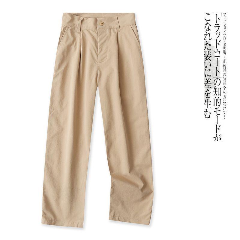 Straight-leg Casual Pants Spring & Fall New Foreign Trade Women's Clothing High Waist Zipper Button Double Pockets Pure Color Slimming Trousers 29083