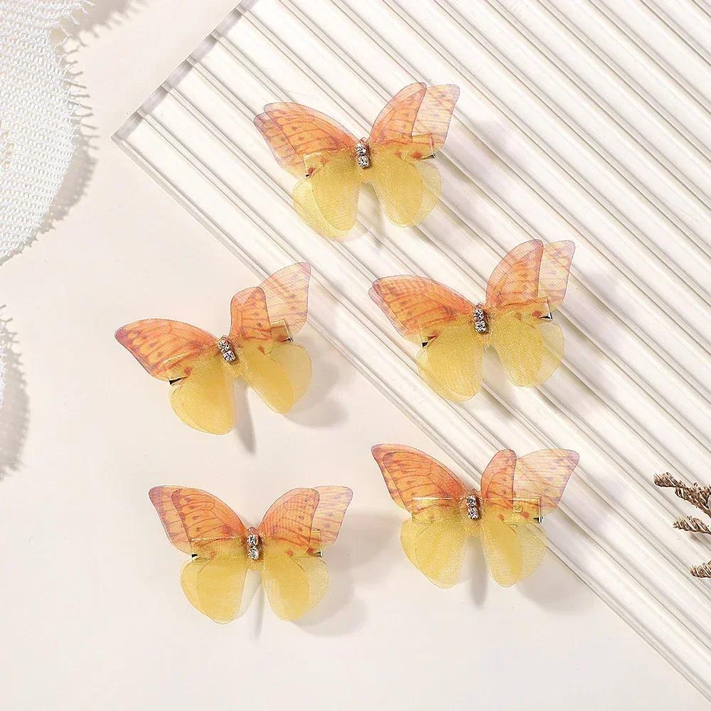 

5 шт./набор Милые сетчатые двухслойные заколки для волос в виде бабочек-симуляций для очаровательных девочек, принцесс, красочные градиентные головные уборы, заколки для волос