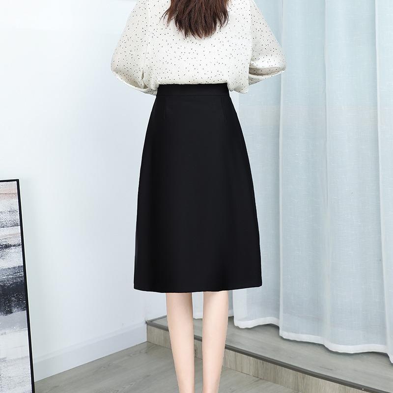 Women's High Waist A-line Midi Skirt with Built-in Shorts Pockets Solid Color Casual Office Work Skirt
