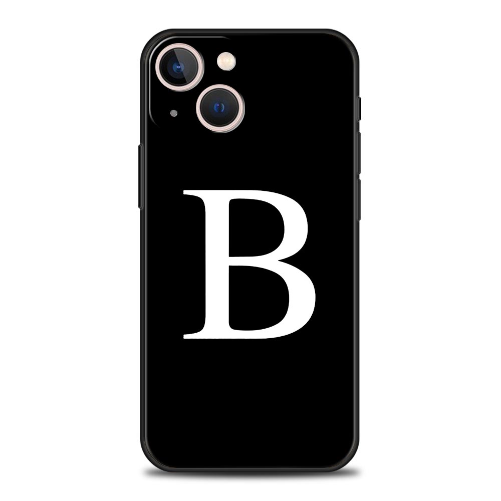 Initial Letter A Z Phone Case For iPhone 17 16 15 Pro Max 11 12 13 14 7 8 Plus SE 2020 X XR XS Cover Soft Black