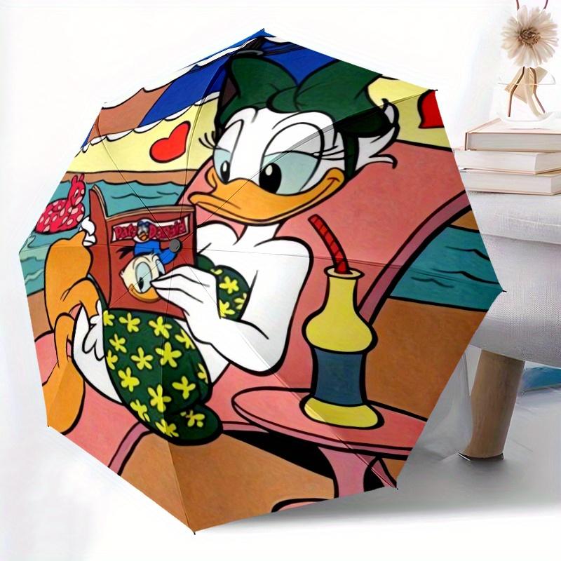 Margarida Duck Reading Book Beach Automatic Folding Umbrella - 3 Folding Design, Vivid Cartoon Pattern, Suitable for Outdoor Activities, A G
